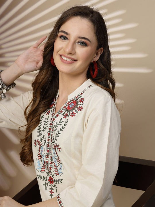 Paisley Embroidered Linen Kurta with Palazzos