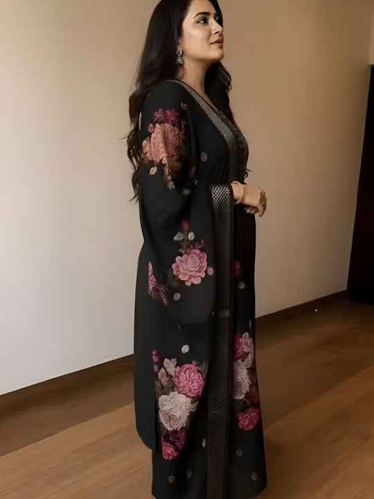 Women Floral Embroidered Regular Thread Work Kurta with Palazzos & With Dupatta