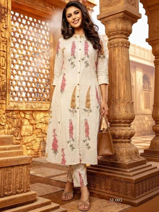Women Floral Printed Regular Pure Cotton Kurta with Trousers