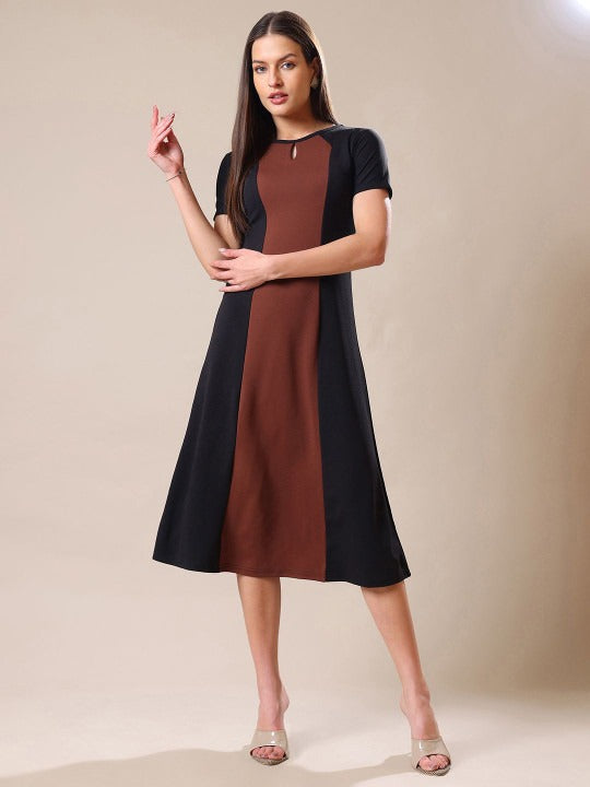 Women Colourblocked A-Line Midi Dress