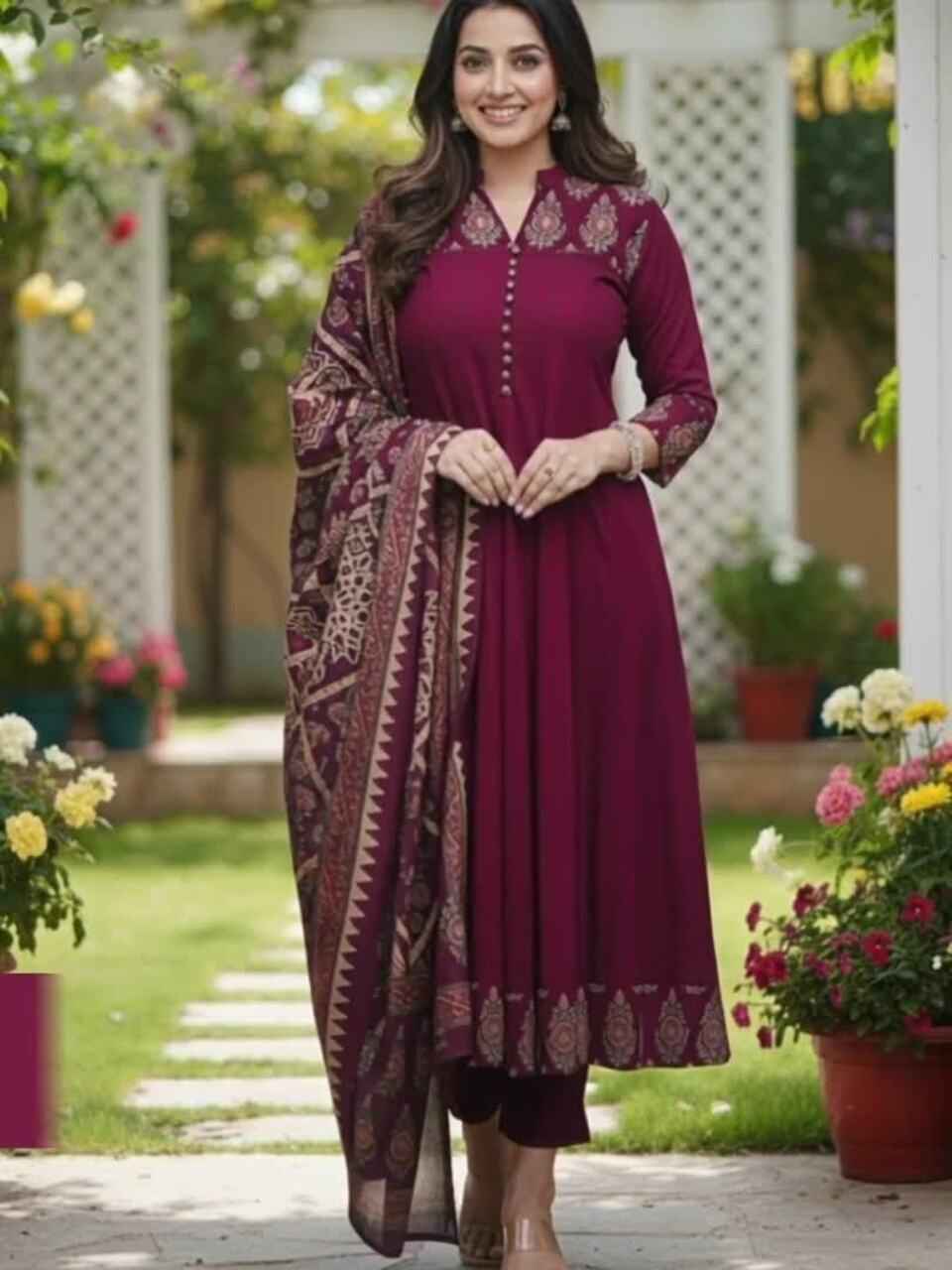 Women Ethnic Motifs Printed Regular Kurta with Trousers & With Dupatta