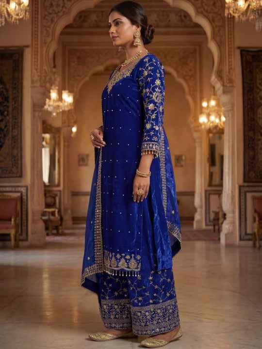 Women Ethnic Motifs Embroidered Regular Thread Work Pure Silk Kurta with Sharara & With