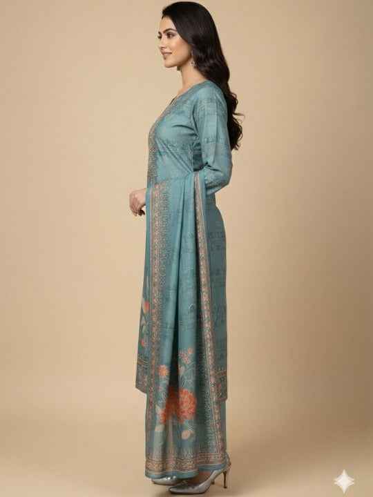 Women Floral Printed Regular Sequinned Kurta with Trousers & With Dupatta
