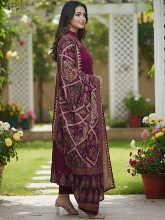 Women Ethnic Motifs Printed Regular Kurta with Trousers & With Dupatta