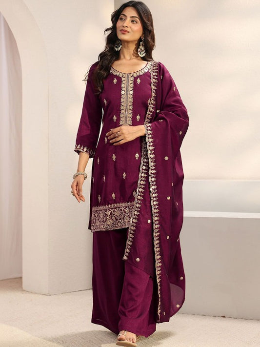 Women Ethnic Motifs Embroidered Regular Thread Work Kurta with Palazzos & With Dupatta