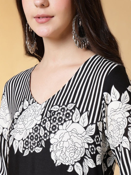 Floral Printed V-Neck Kurti