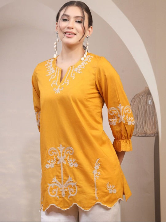 Ethnic Motifs Embroidered V-Neck Thread Work Pure Cotton Thread