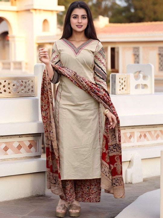 Women Ethnic Motifs Regular Thread Work Kurta with Trousers & With Dupatta