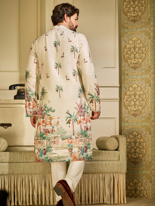 Ethnic Motifs Printed Mandarin Collar Sequinned Straight Kurtas
