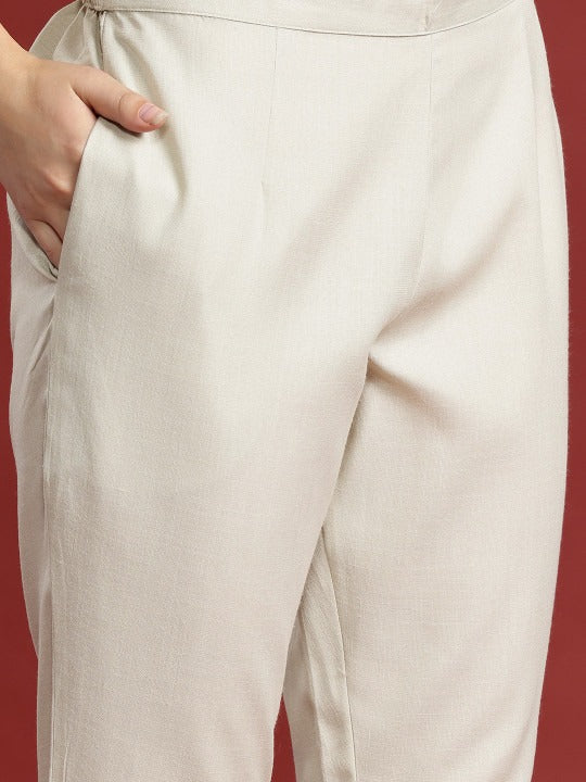Ethnic Motifs Printed Regular Thread Work Kurta with Trousers & Dupatta