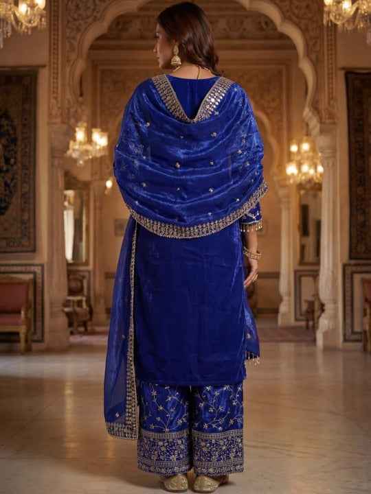 Women Ethnic Motifs Embroidered Regular Thread Work Pure Silk Kurta with Sharara & With