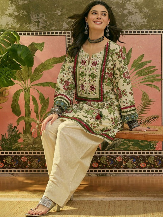 Printed Pure Cotton Round Neck Kurti & Salwar