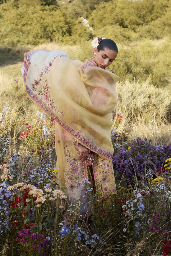 Women’s Luxury Embroidered Lawn Suit with Dupatta – Yellow Pink