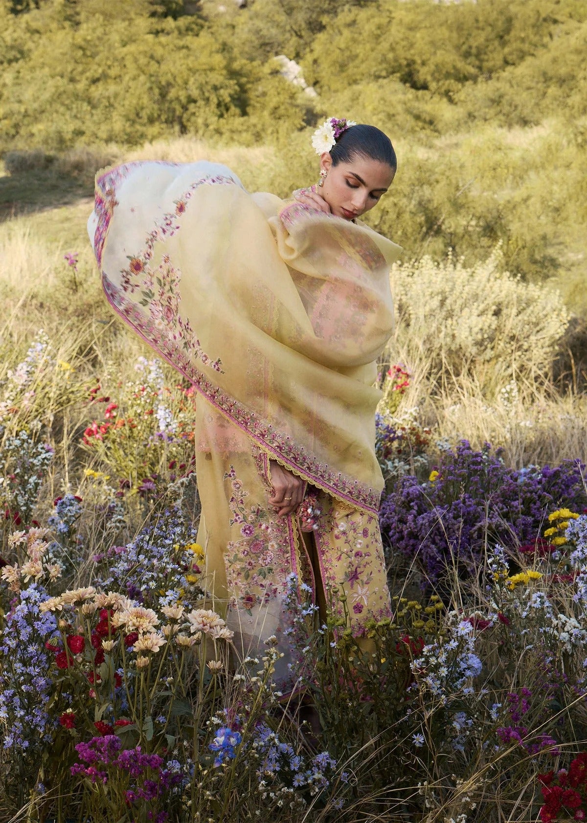 Women’s Luxury Embroidered Lawn Suit with Dupatta – Yellow Pink