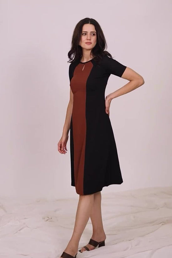 Women Colourblocked A-Line Midi Dress