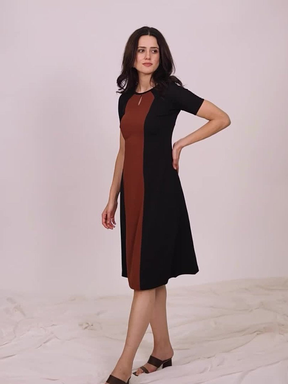 Women Colourblocked A-Line Midi Dress