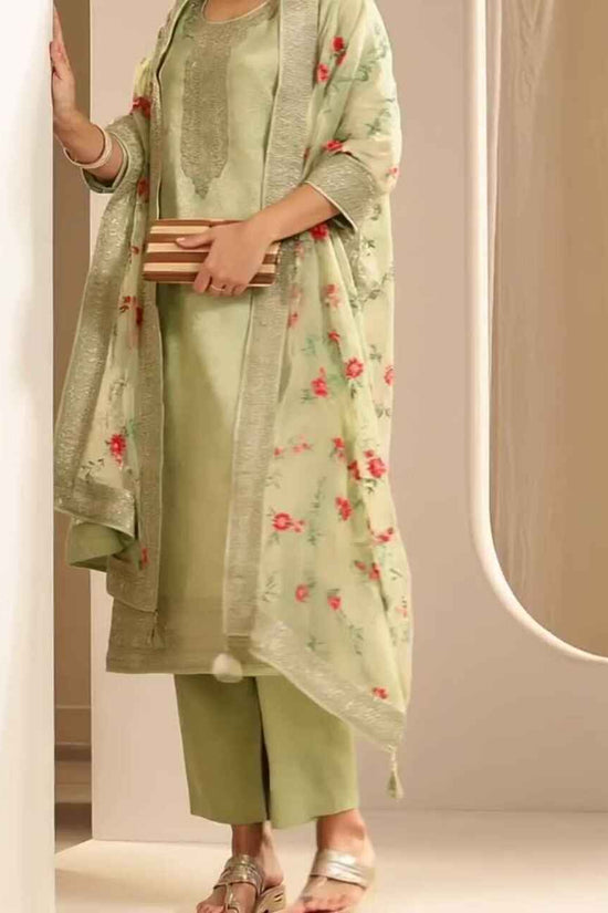 Floral Woven Design Zari Straight Kurta With Trousers And Dupatta