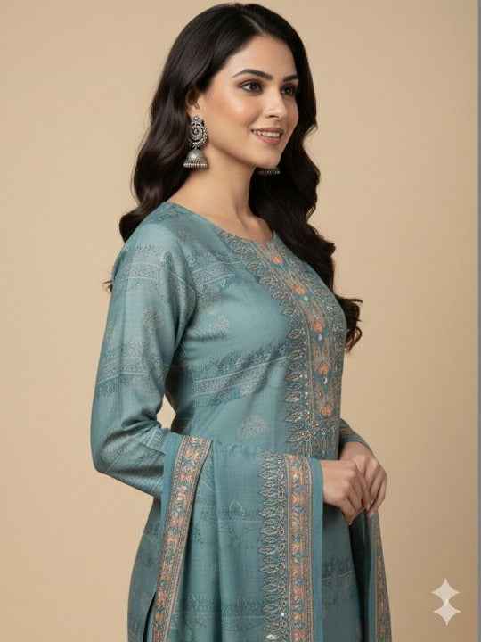 Women Floral Printed Regular Sequinned Kurta with Trousers & With Dupatta