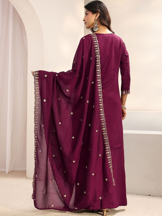 Women Ethnic Motifs Embroidered Regular Thread Work Kurta with Palazzos & With Dupatta