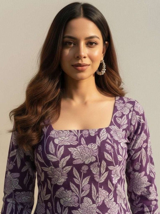 Floral Printed Square Neck Kurti