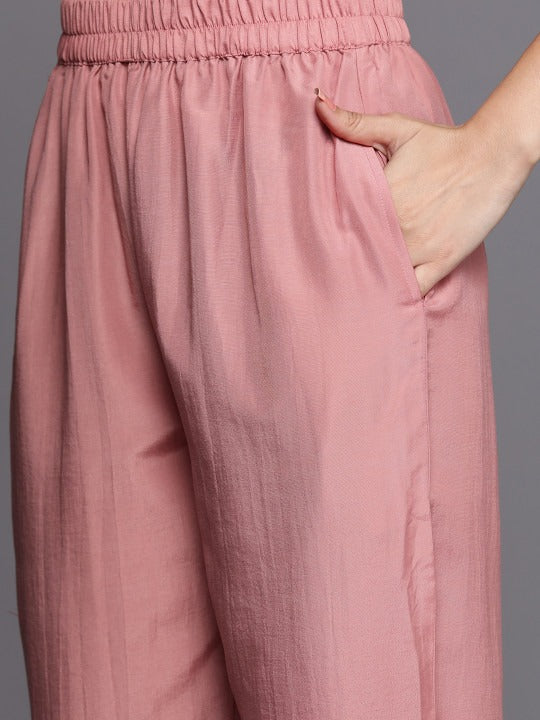 Women Peach-Coloured Floral Kurta with Trousers & Dupatta