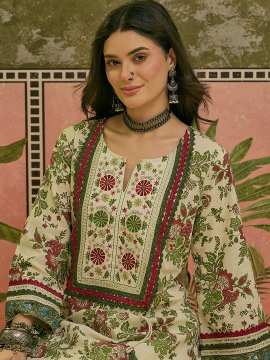 Printed Pure Cotton Round Neck Kurti & Salwar