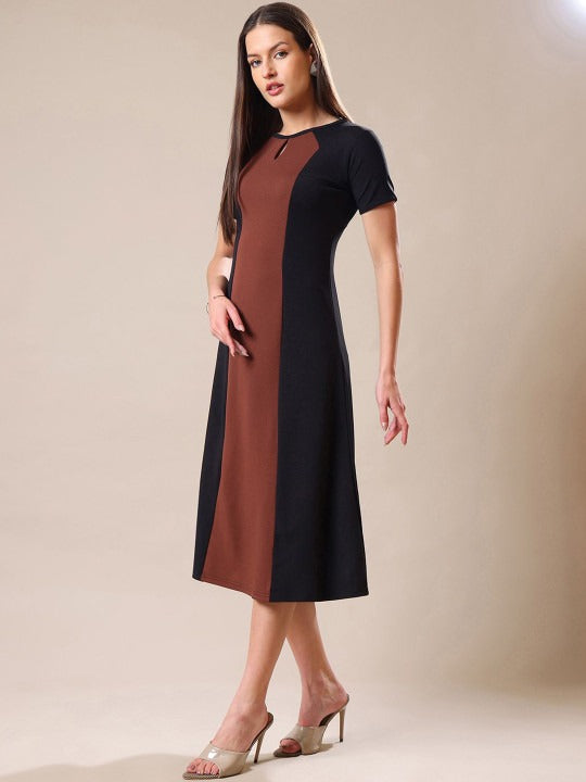Women Colourblocked A-Line Midi Dress