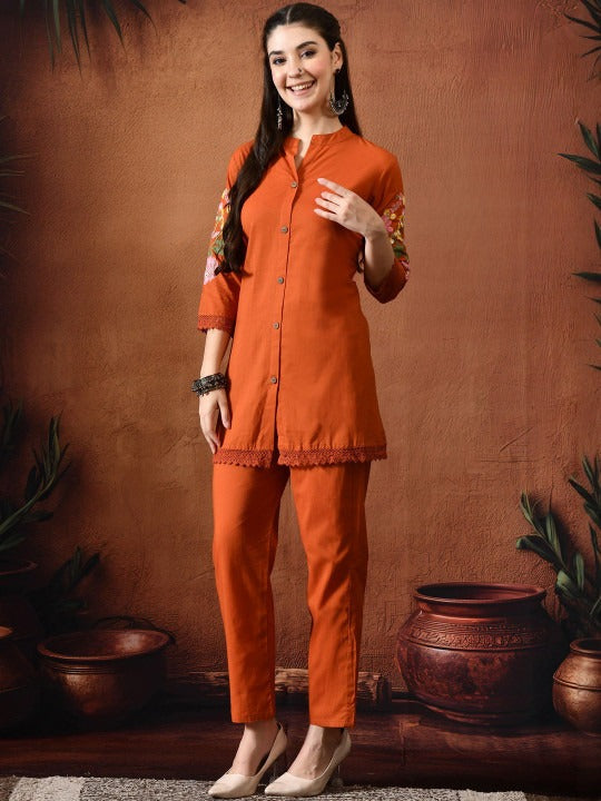 Embroidered Tunic With Trousers Co-Ords