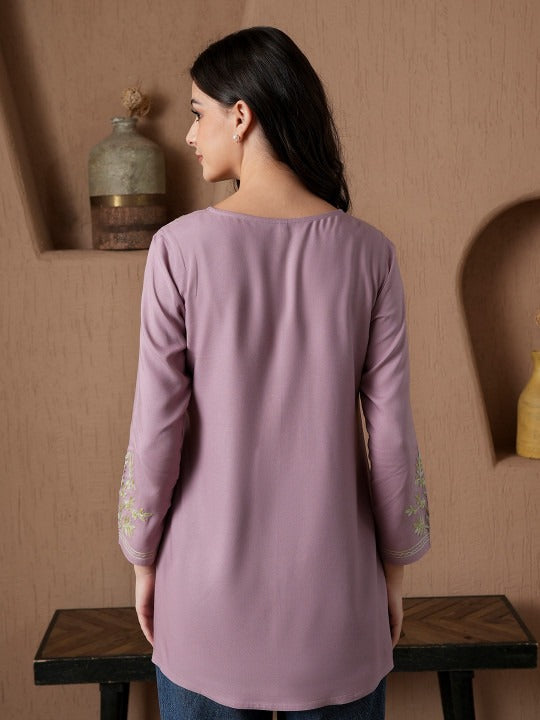 Qazmi Kashmiri Aari Work Viscose Rayon A-Line Flared Kurti