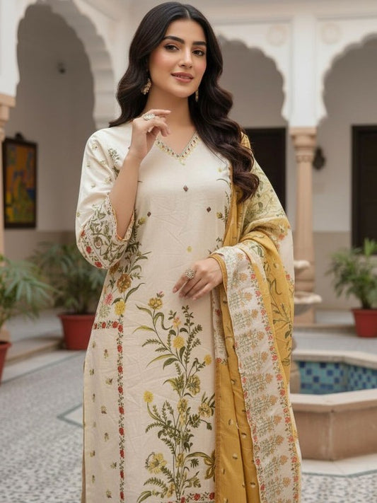 Women Floral Embroidered Regular Sequinned Pure Cotton Kurta with Trousers & With Dupatta