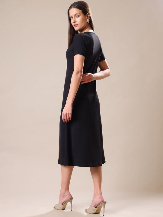 Women Colourblocked A-Line Midi Dress