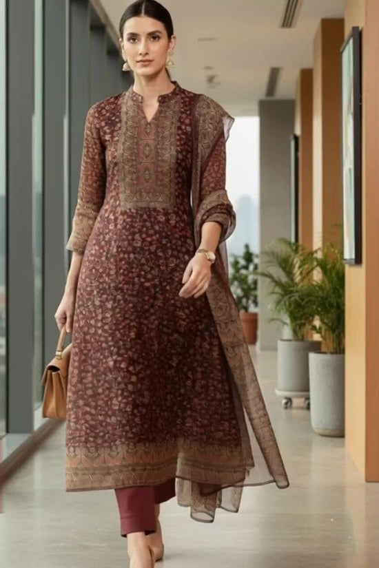 Women Ethnic Motifs Printed Regular Chanderi Silk Kurta with Trousers & With Dupatta
