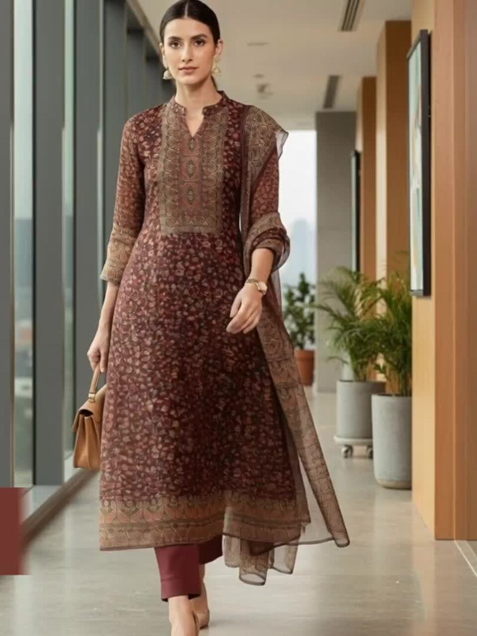 Women Ethnic Motifs Printed Regular Chanderi Silk Kurta with Trousers & With Dupatta