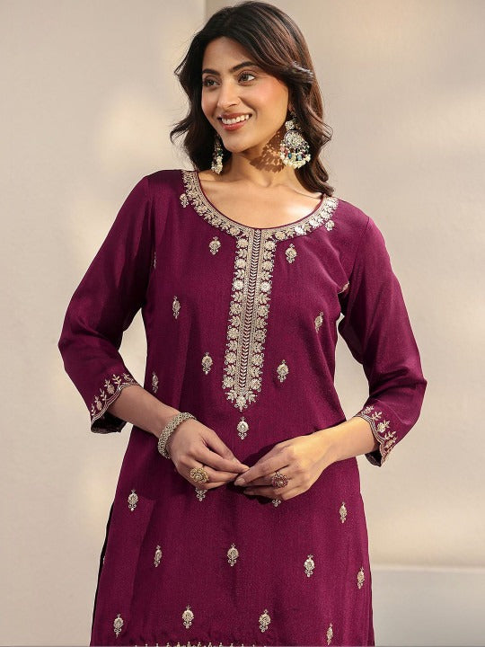 Women Ethnic Motifs Embroidered Regular Thread Work Kurta with Palazzos & With Dupatta