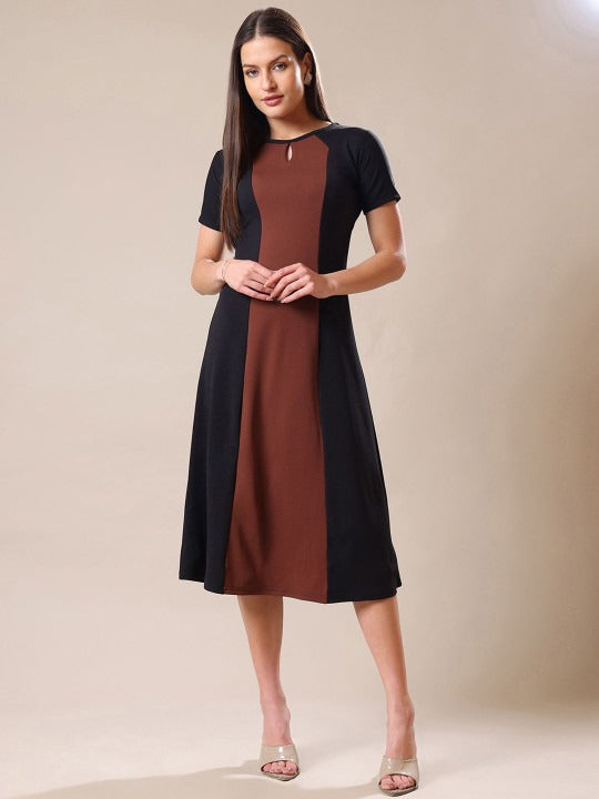 Women Colourblocked A-Line Midi Dress