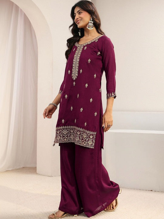 Women Ethnic Motifs Embroidered Regular Thread Work Kurta with Palazzos & With Dupatta