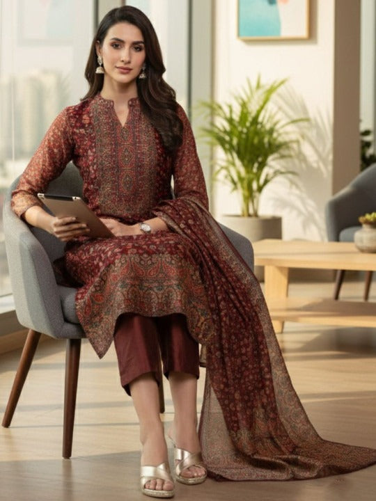 Women Ethnic Motifs Printed Regular Chanderi Silk Kurta with Trousers & With Dupatta