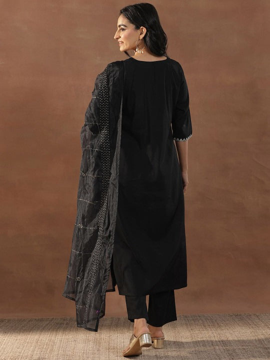 Women Floral Embroidered Regular Kurta with Trousers & With Dupatta