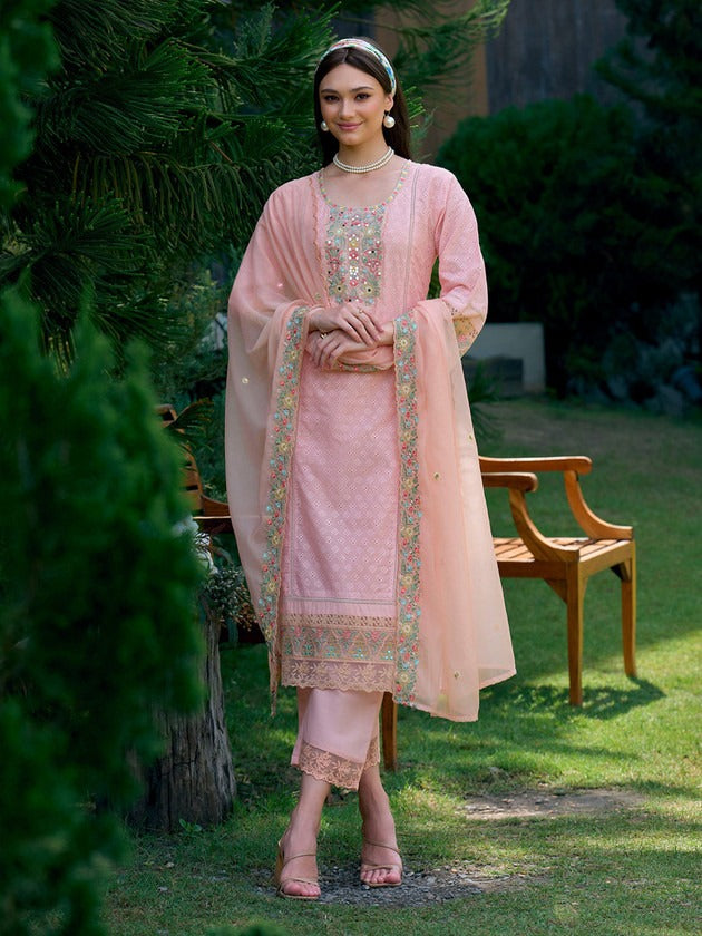 Women Ethnic Motifs Embroidered Regular Kurta with Trousers & With Dupatta
