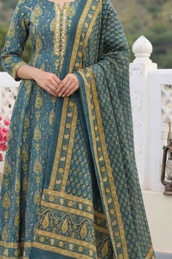 Women Ethnic Motifs Printed Regular Sequinned Pure Cotton Kurta with Trousers & With Dupatta