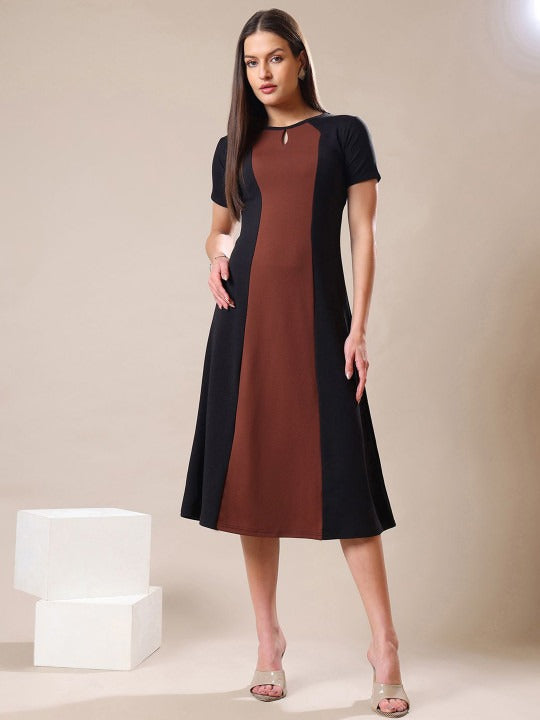 Women Colourblocked A-Line Midi Dress