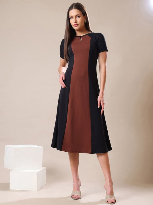 Women Colourblocked A-Line Midi Dress
