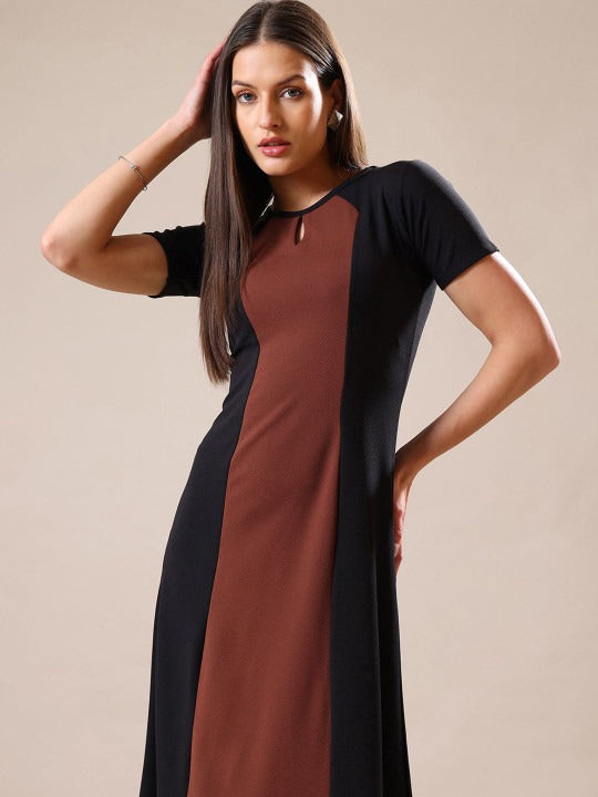 Women Colourblocked A-Line Midi Dress