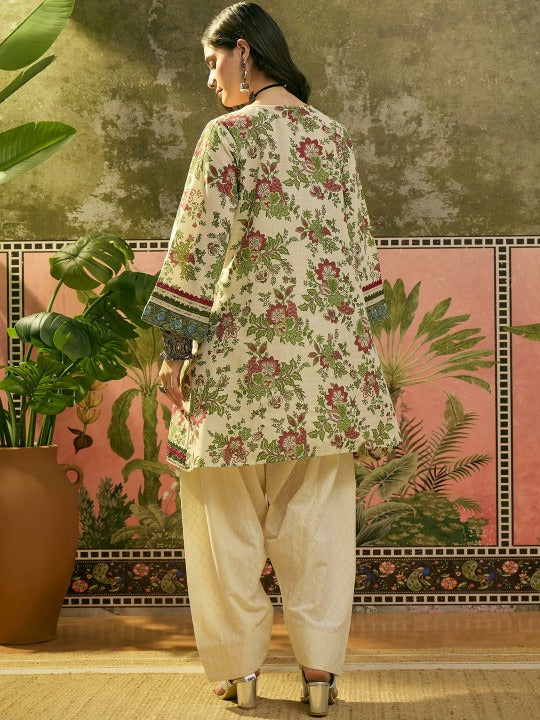 Printed Pure Cotton Round Neck Kurti & Salwar
