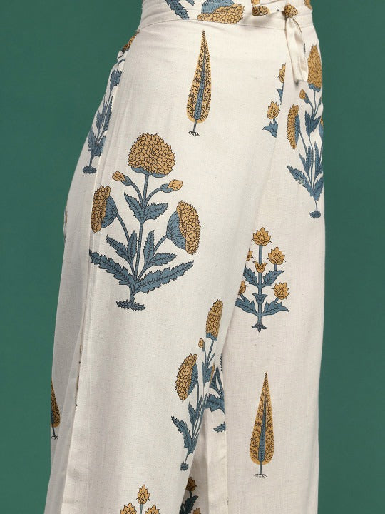 Women Floral Printed Regular Aline Calf Length Kurta with Trousers