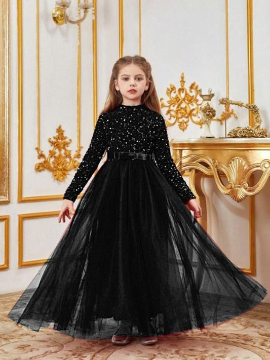 Embellished PU Coated Velvet Fit & Flare Maxi Dress