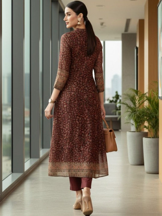 Women Ethnic Motifs Printed Regular Chanderi Silk Kurta with Trousers & With Dupatta