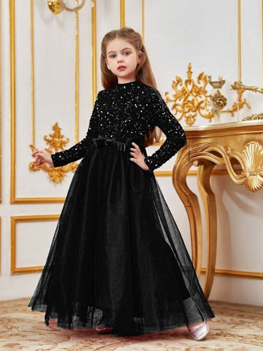 Embellished PU Coated Velvet Fit & Flare Maxi Dress