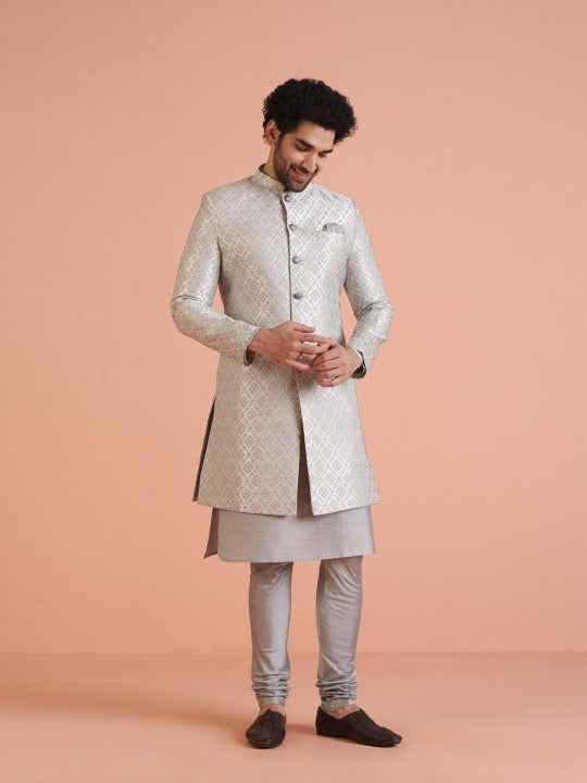 Men Woven-Design Cotton Indowestern Sherwani Set