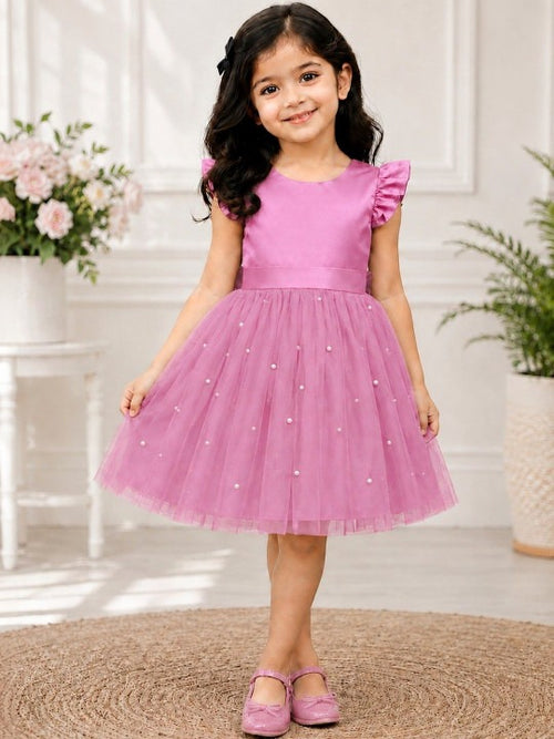 Flared Sleeve Net Fit & Flare Dress